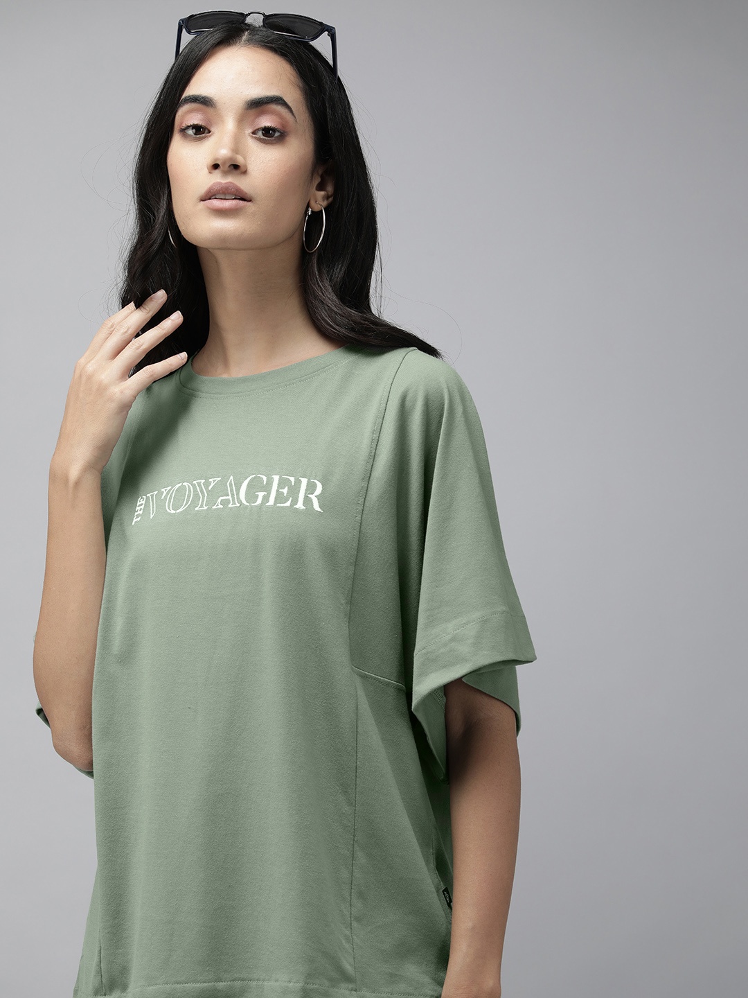 

Roadster Women Green Typography Embroidered Boxy Longline T-shirt