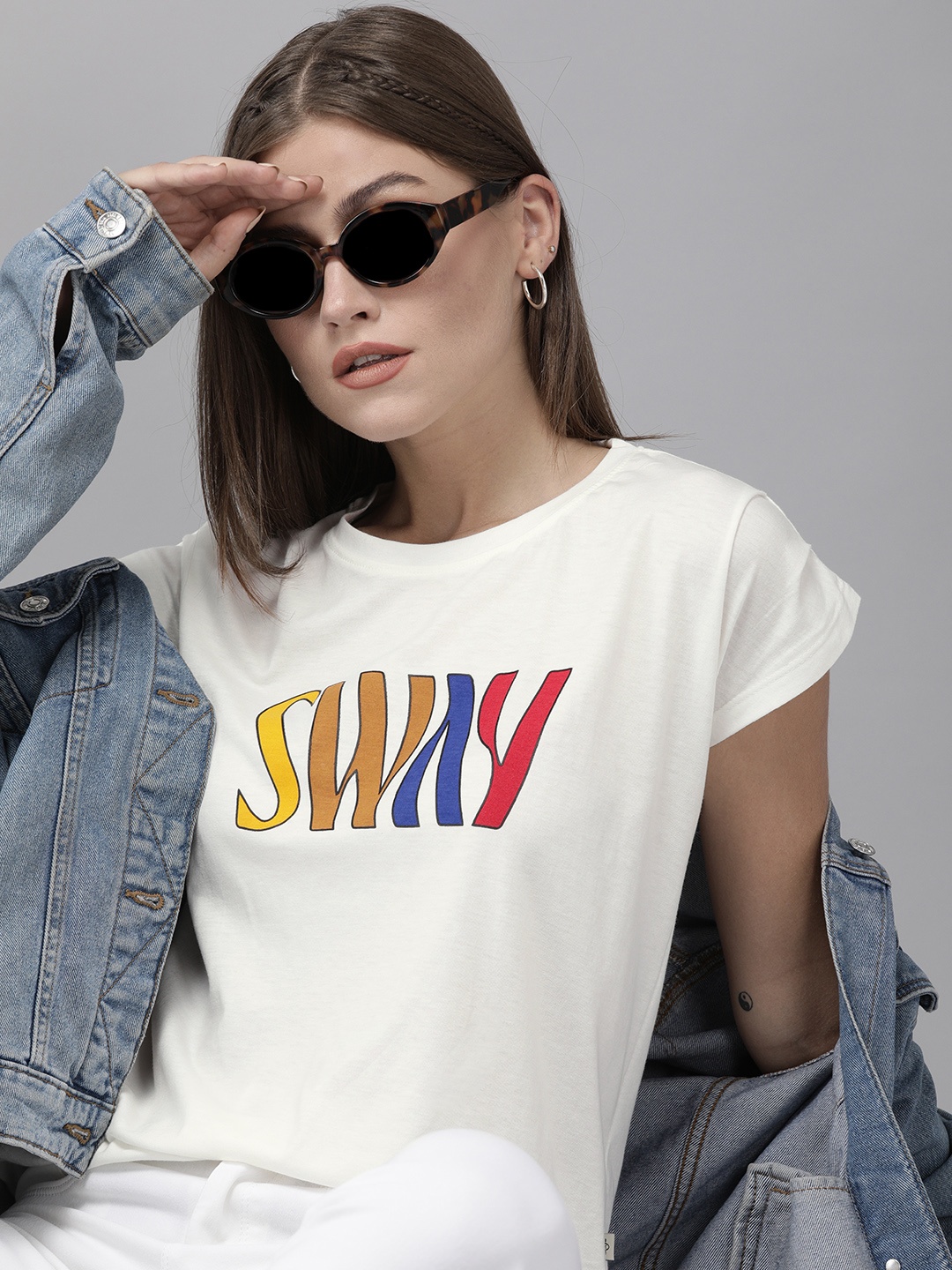 

Roadster Women Off White & Multicoloured Typography Printed Casual T-shirt
