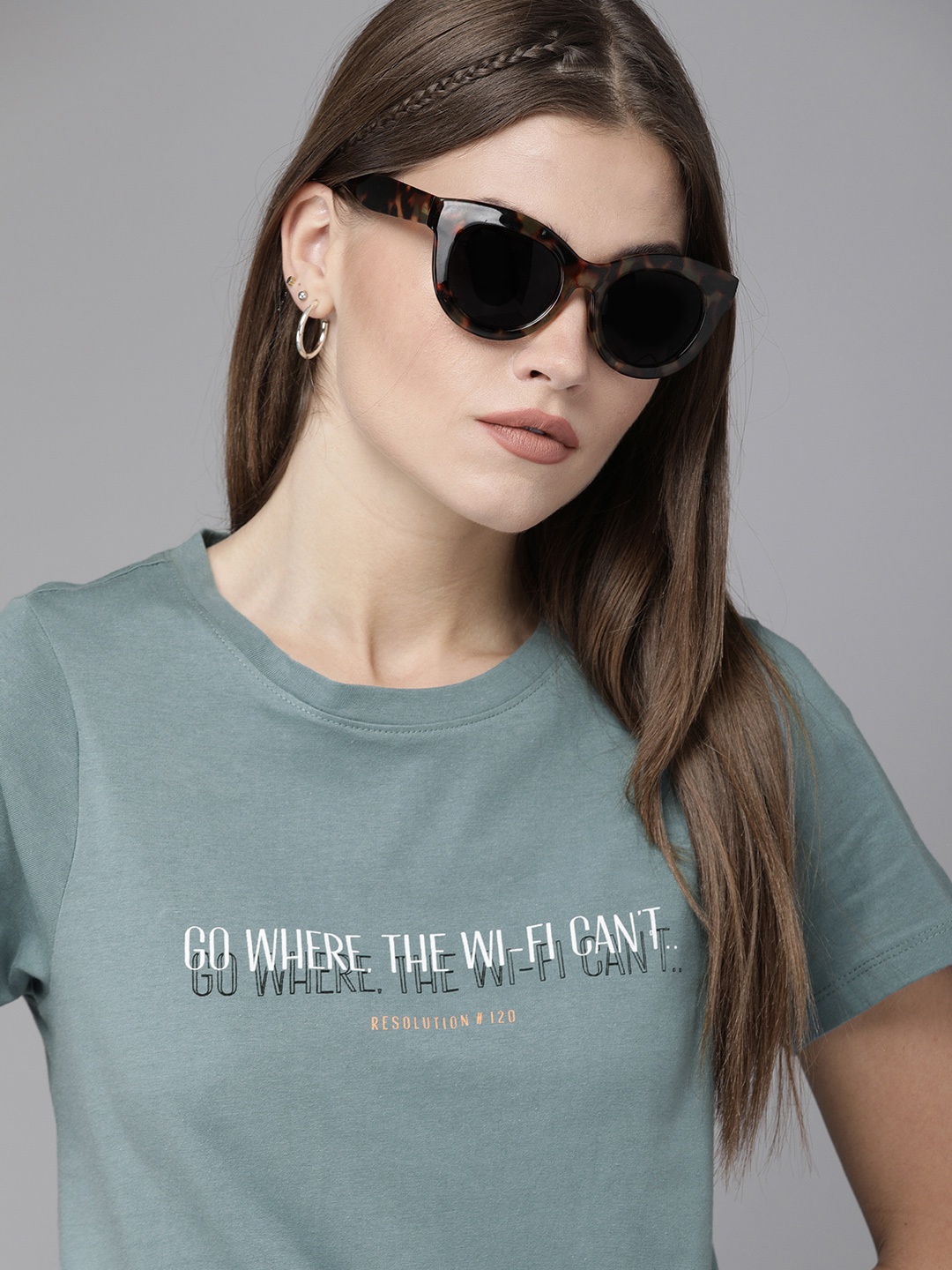 

Roadster Women Grey Typography Printed T-shirt