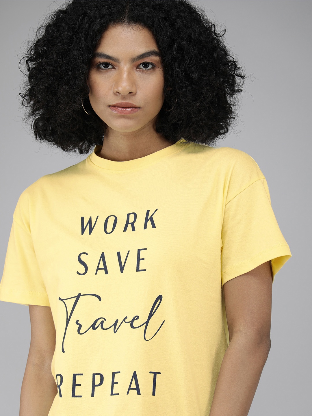 

Roadster Women Yellow Typography Printed Pure Cotton T-shirt