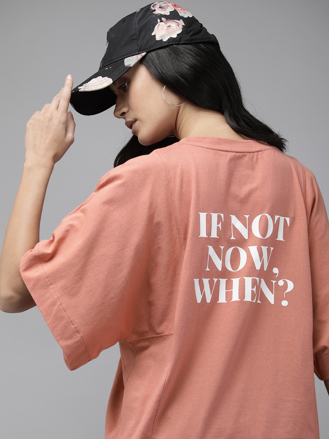 

Roadster Women Dusty Pink Typography Printed Boxy T-shirt, Rose