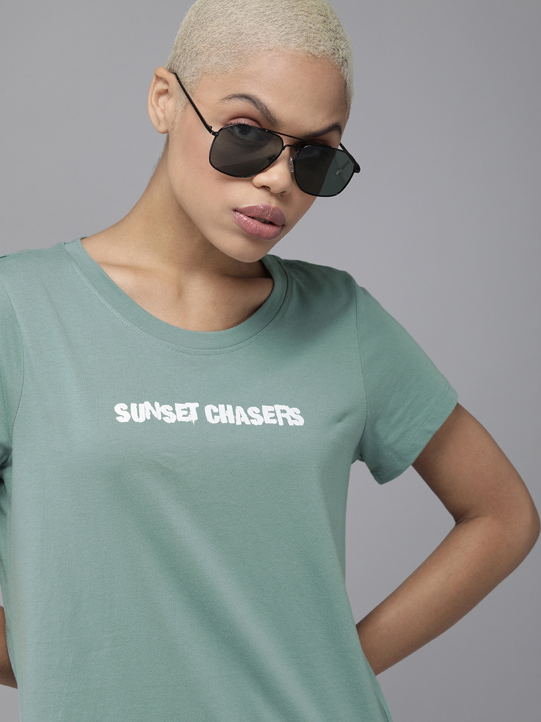 

The Roadster Lifestyle Co Women Blue Typography Printed T-shirt