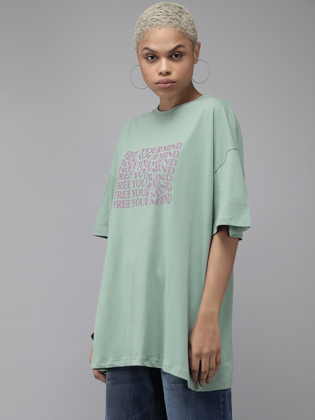 

The Roadster Lifestyle Co. Women Blue Typography Printed Boxy Fit Casual T-shirt