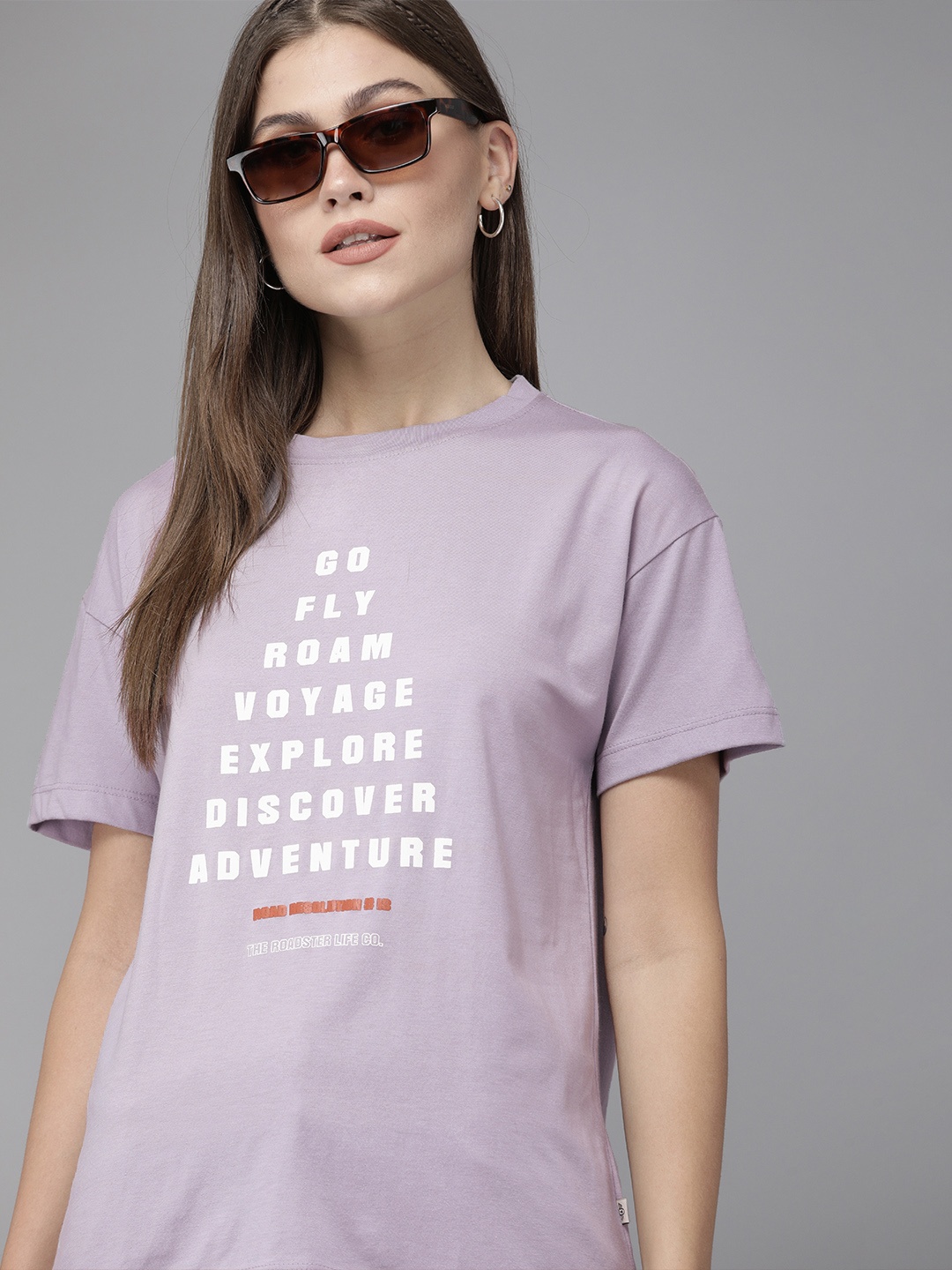 

Roadster Women Lavender Typography Printed Boxy T-shirt