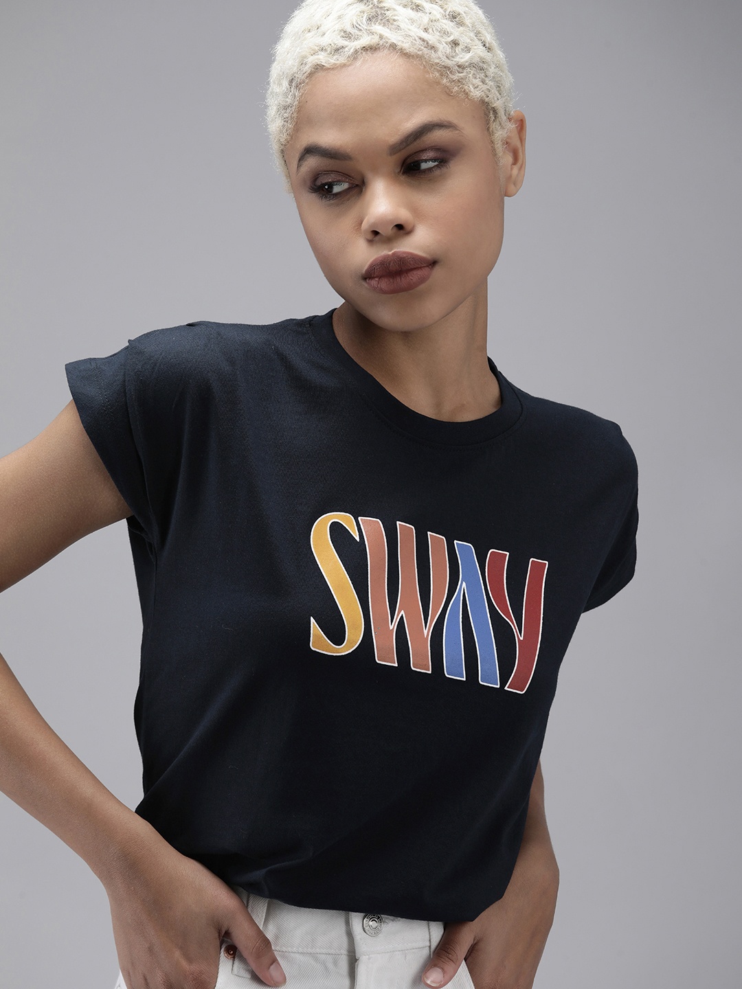 

Roadster Women Black & Multicoloured Typography Printed Casual T-shirt