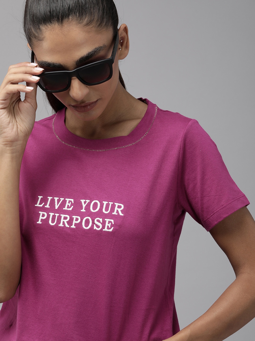 

Roadster Women Magenta Typography Embroidered T-shirt