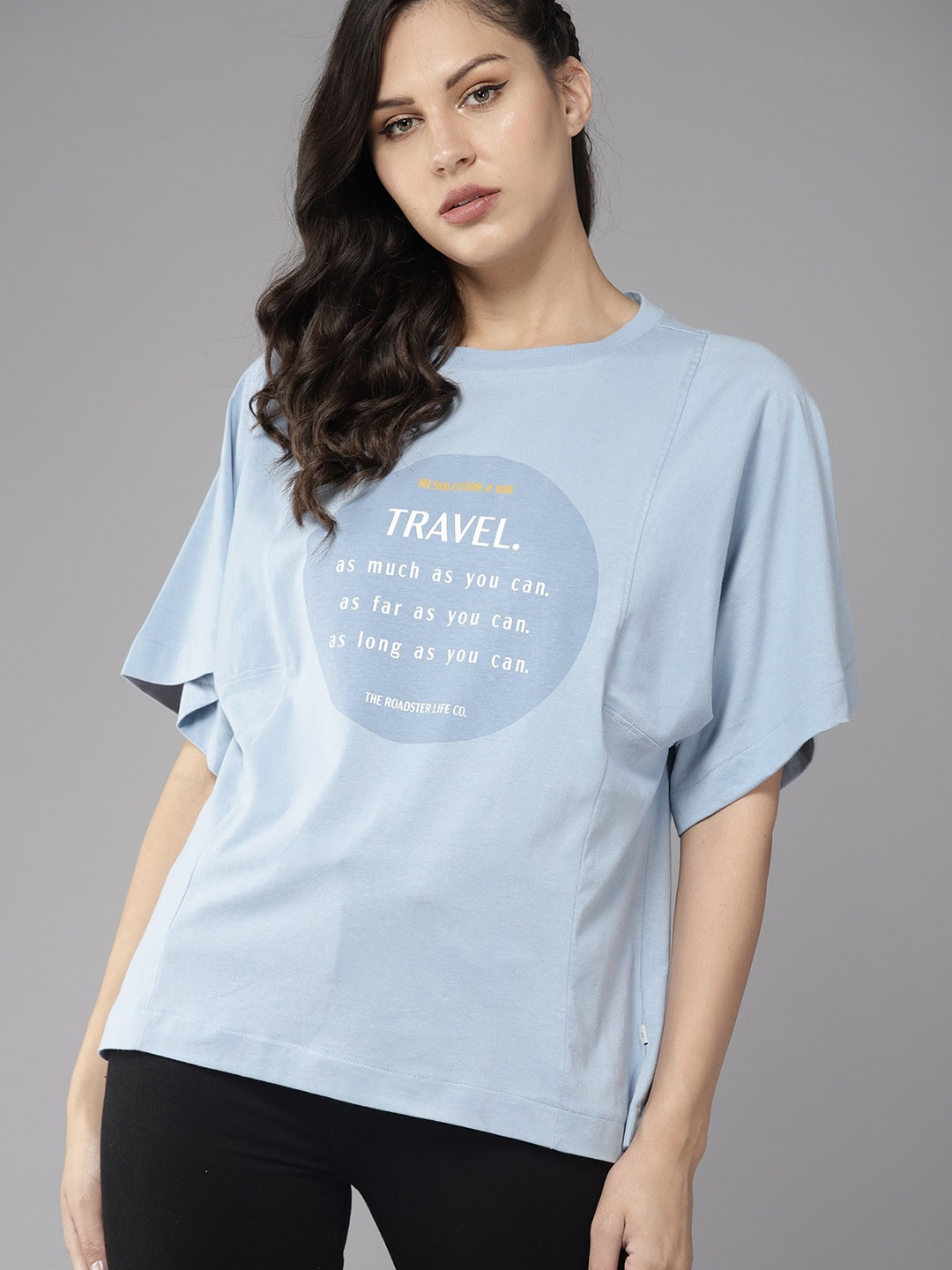 

The Roadster Lifestyle Co. Printed Pure Cotton Easy Boxy T-shirt, Blue