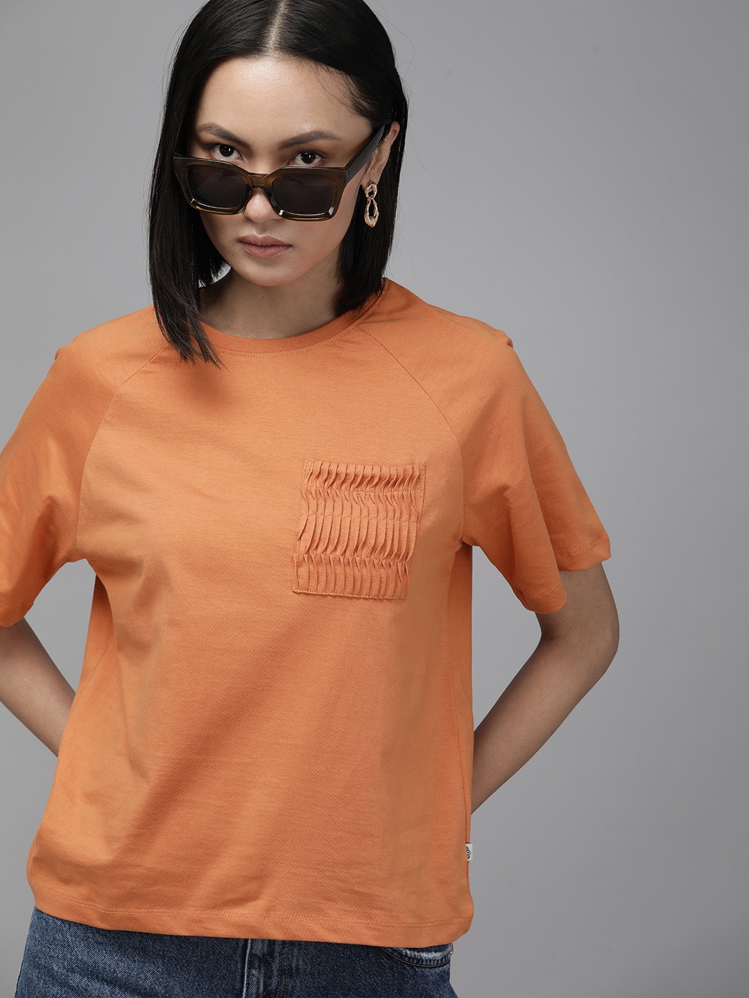 

Roadster Women Orange Solid Pure Cotton T-shirt