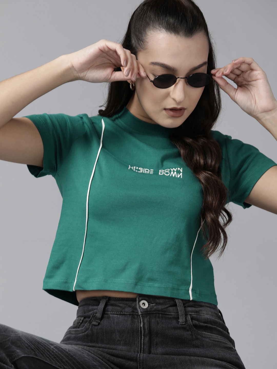 

The Roadster Lifestyle Co. Women Typography Printed Pure Cotton T-shirt, Green
