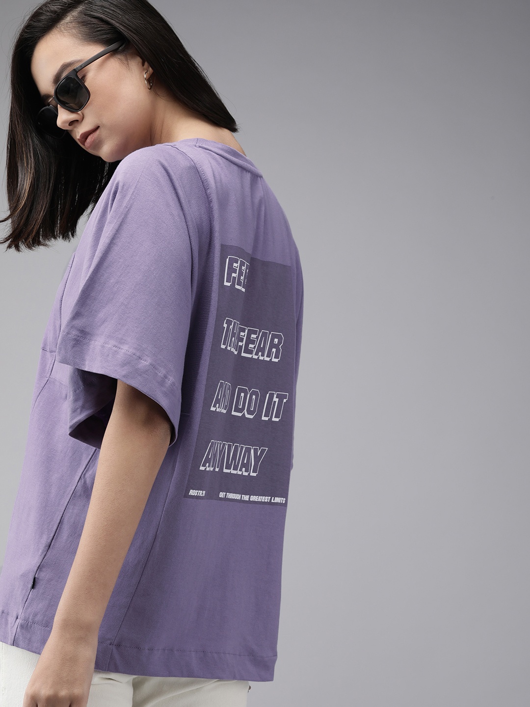 

Roadster Women Lavender Printed Drop-Shoulder Sleeves Pure Cotton T-shirt