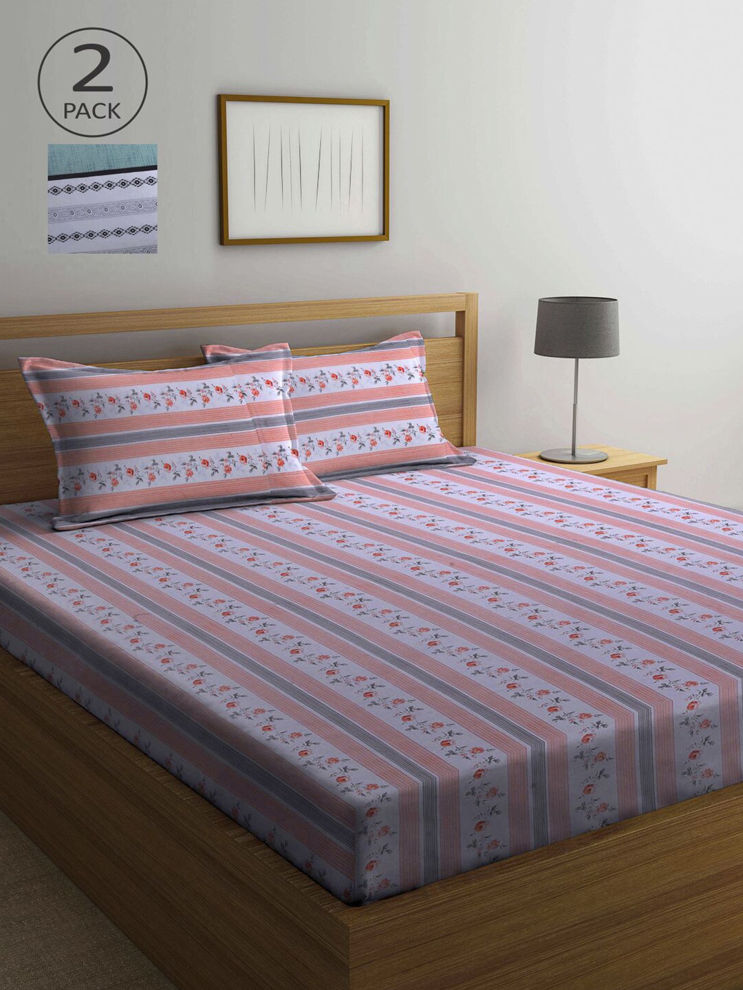 

KLOTTHE Green & White Floral 210 TC 2 Queen Bedsheet with 4 Pillow Covers
