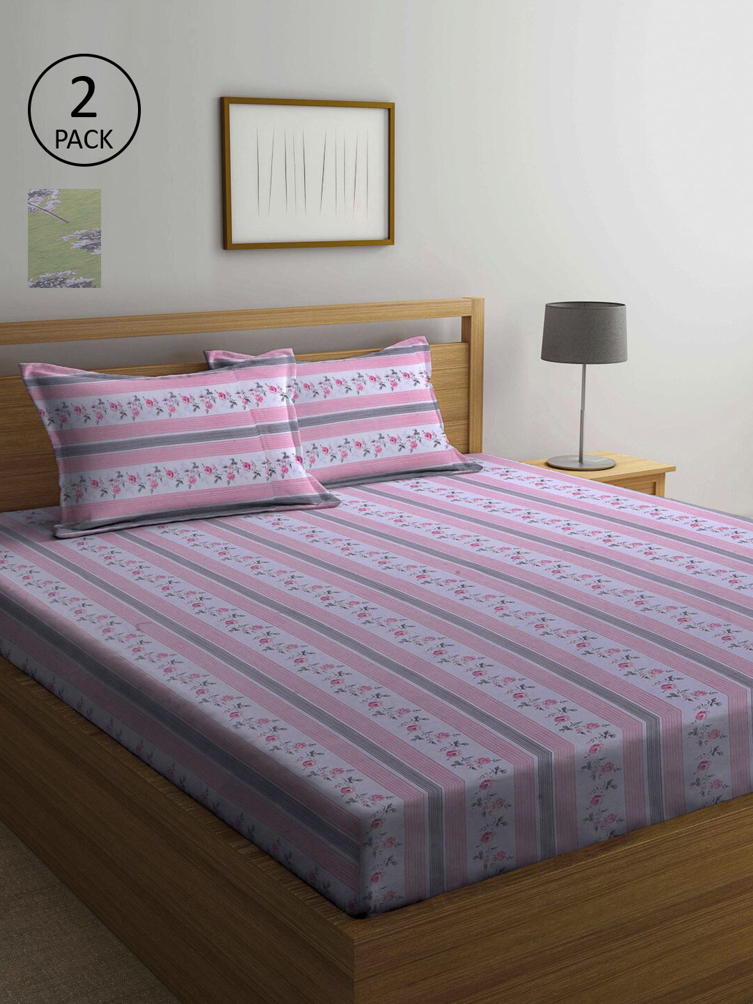 

KLOTTHE Pink & White Floral 210 TC 2 Queen Bedsheet with 4 Pillow Covers