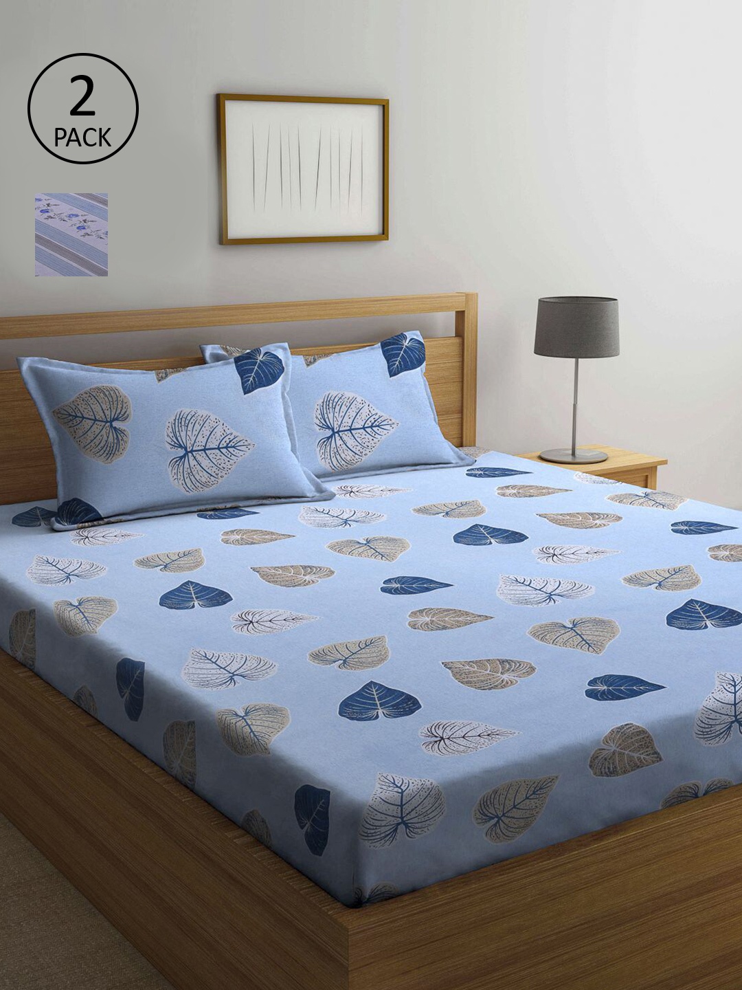 

KLOTTHE Blue & Grey Floral 210 TC 2 Queen Bedsheet with 4 Pillow Covers