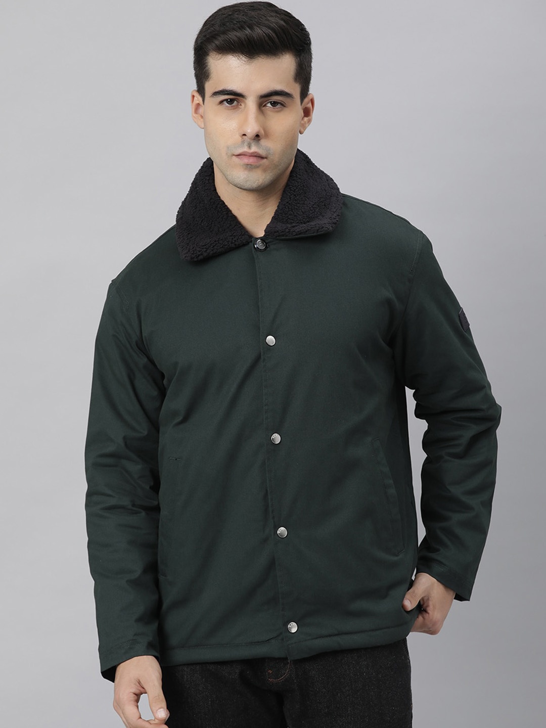 

RARE RABBIT Men Green Solid Tailored Jacket With Faux Fur Trim