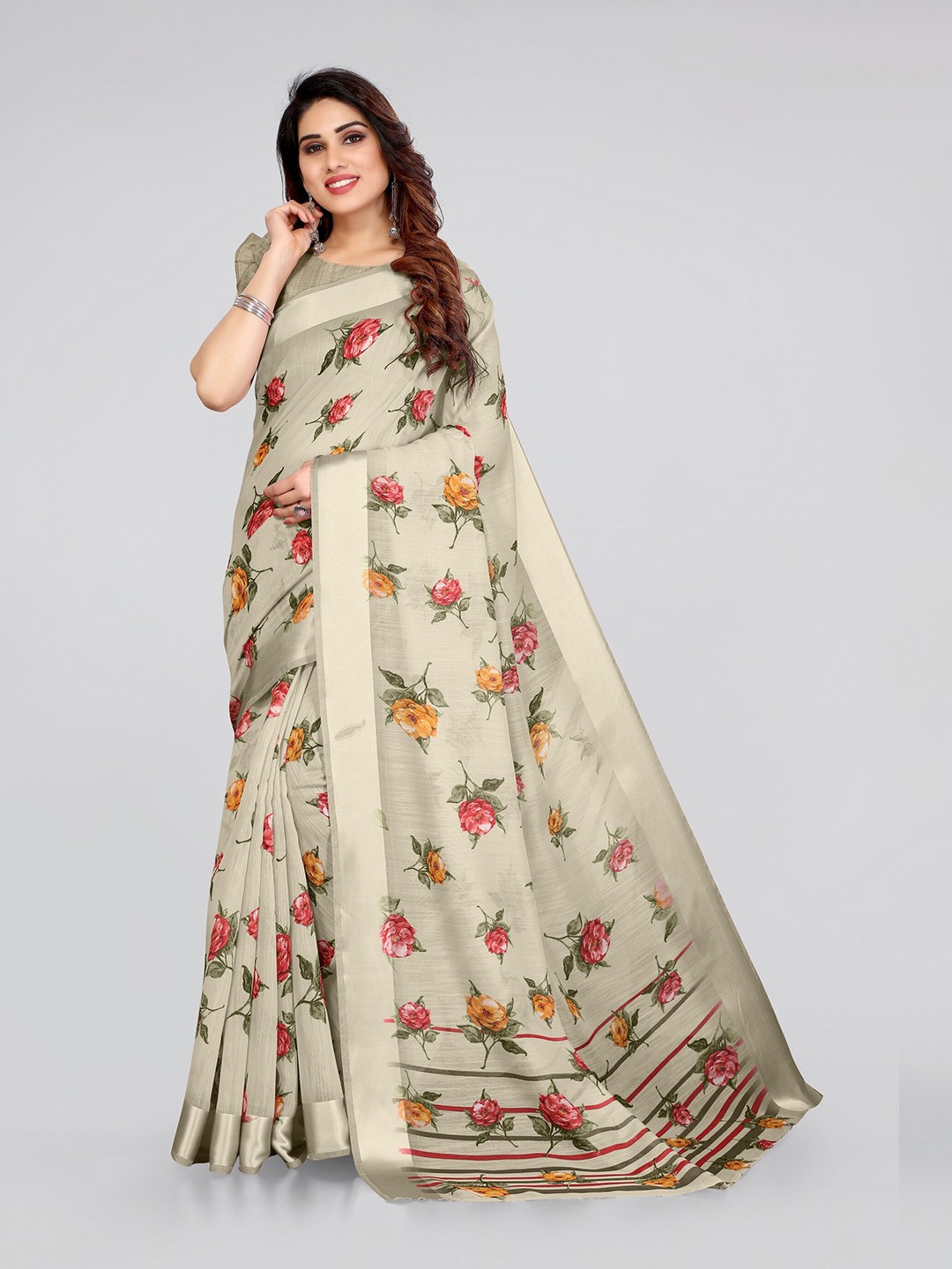 

KALINI Beige & Yellow Floral Bagh Saree