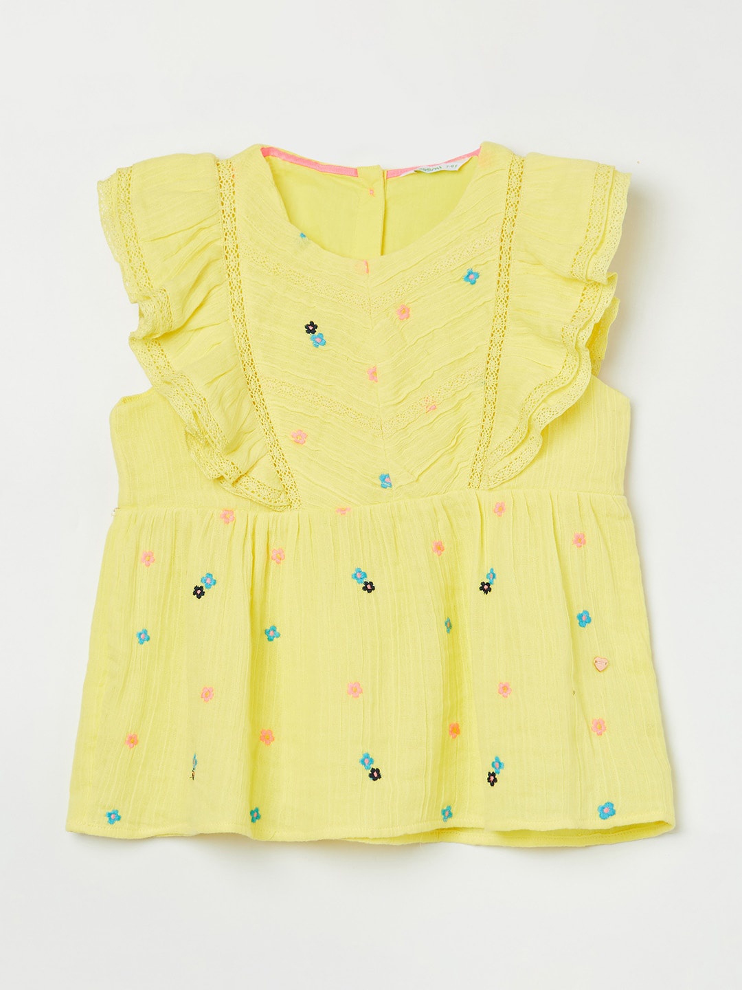 

Bossini Yellow Floral Embroidered Top