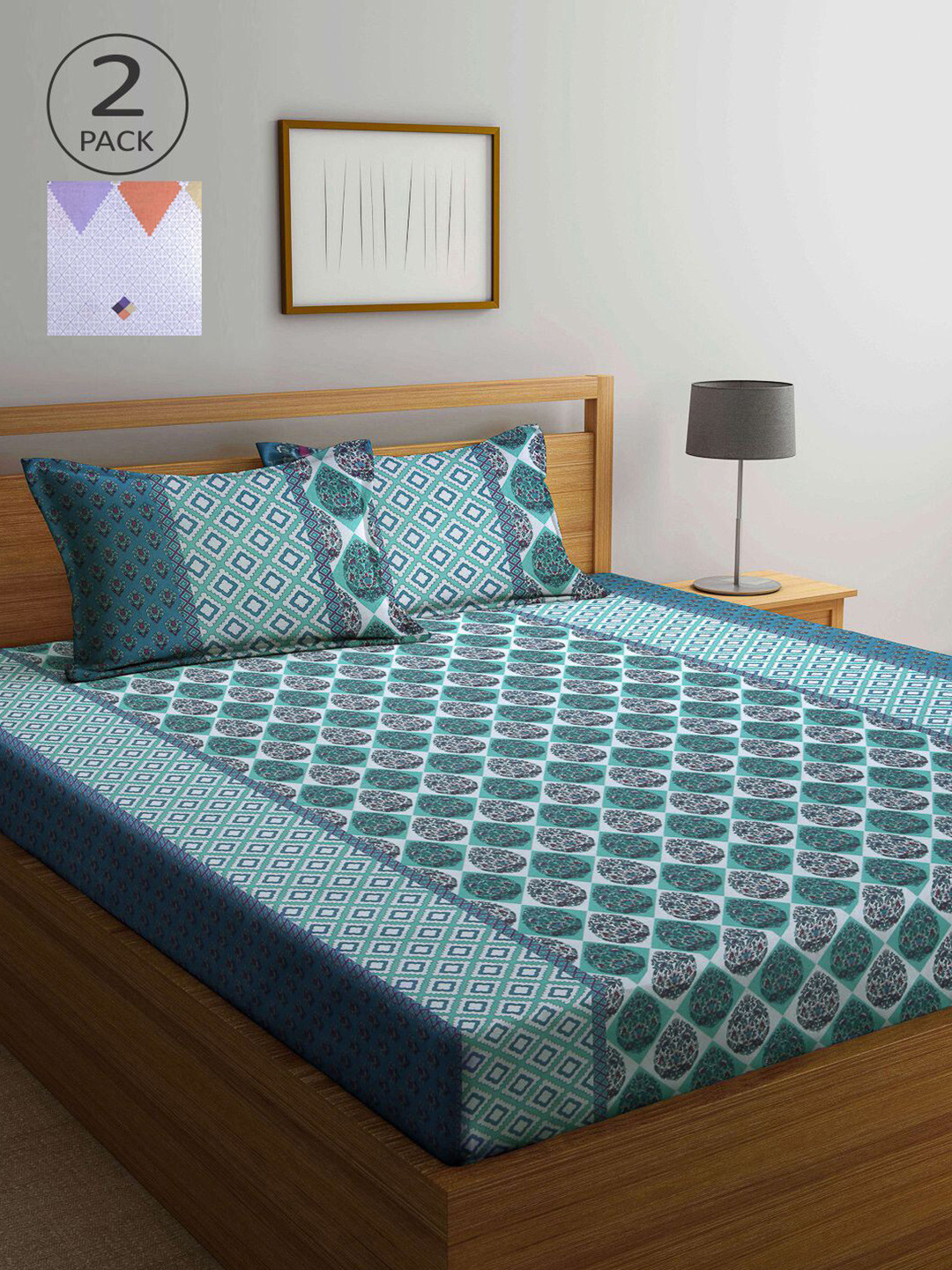 

KLOTTHE Multi Color Geometric Printed 210 TC 2 Double Bedsheets with 4 Pillow Covers
