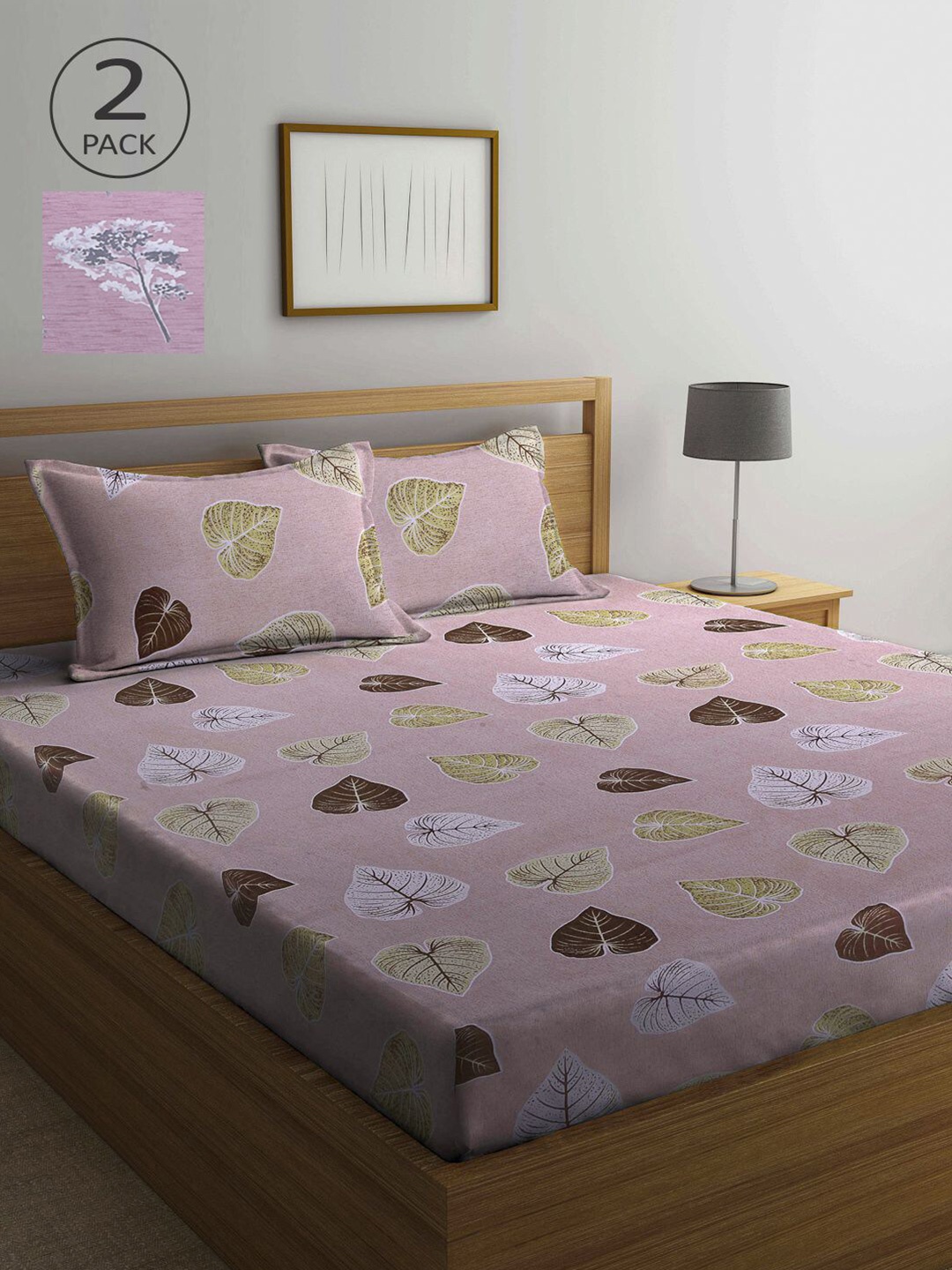 

KLOTTHE Pink & Brown Floral 210 TC 2 Queen Cotton Bedsheet with 4 Pillow Covers