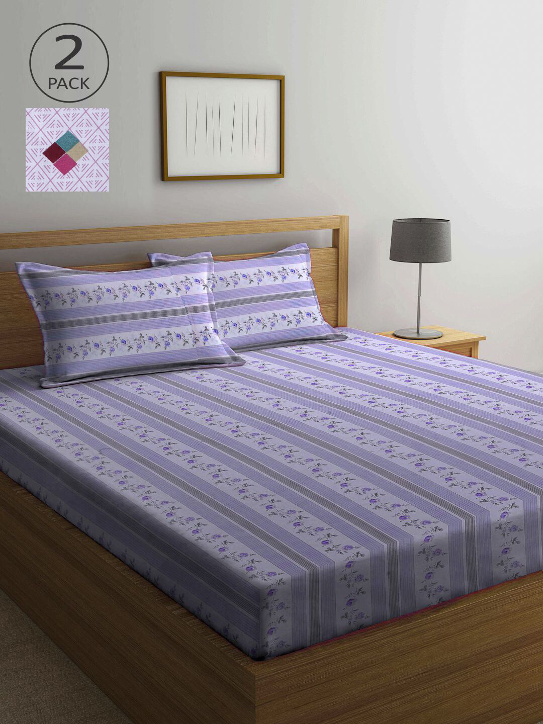 

KLOTTHE Grey & Pink Floral 210 TC 2 Queen Bedsheet with 4 Pillow Covers