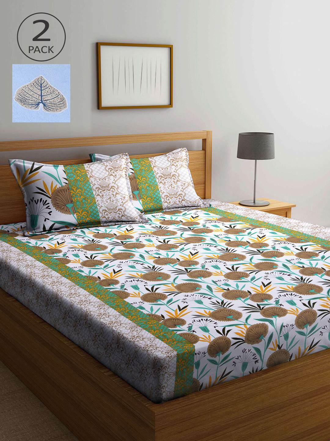

KLOTTHE Multi Color Floral Printed 210 TC 2 Double Bedsheets with 4 Pillow Covers