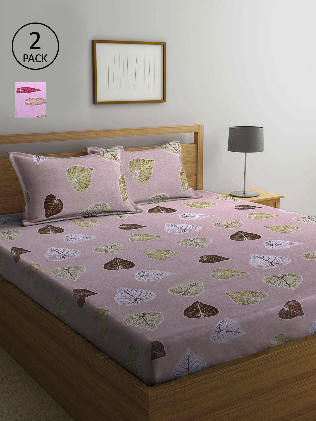 

KLOTTHE Pink & White Floral 210 TC Pack Of 2 Queen Bedsheet with 4 Pillow Covers