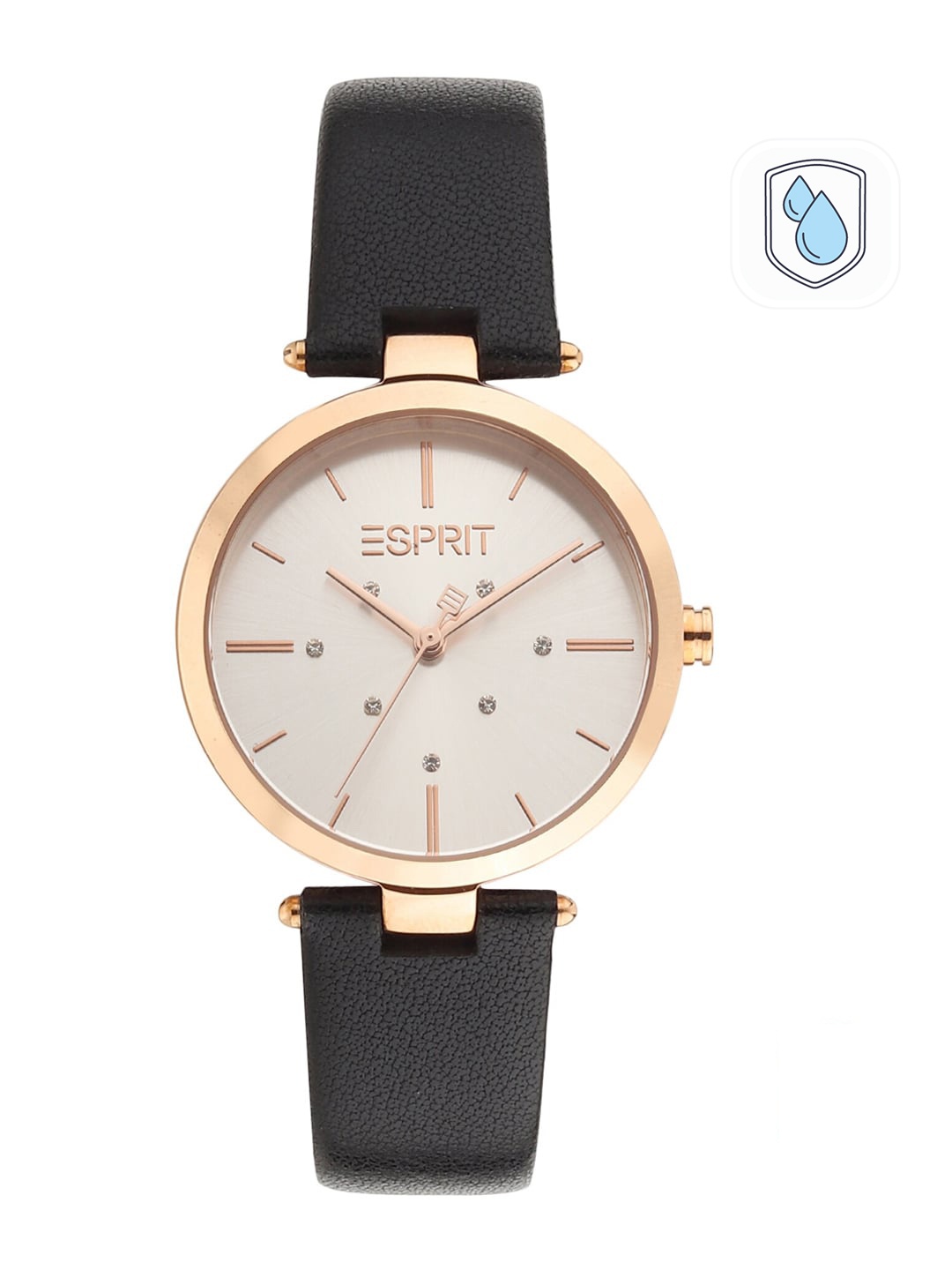 

ESPRIT Women Silver-Toned Dial & Black Leather Straps Analogue Watch ES1L283L0035