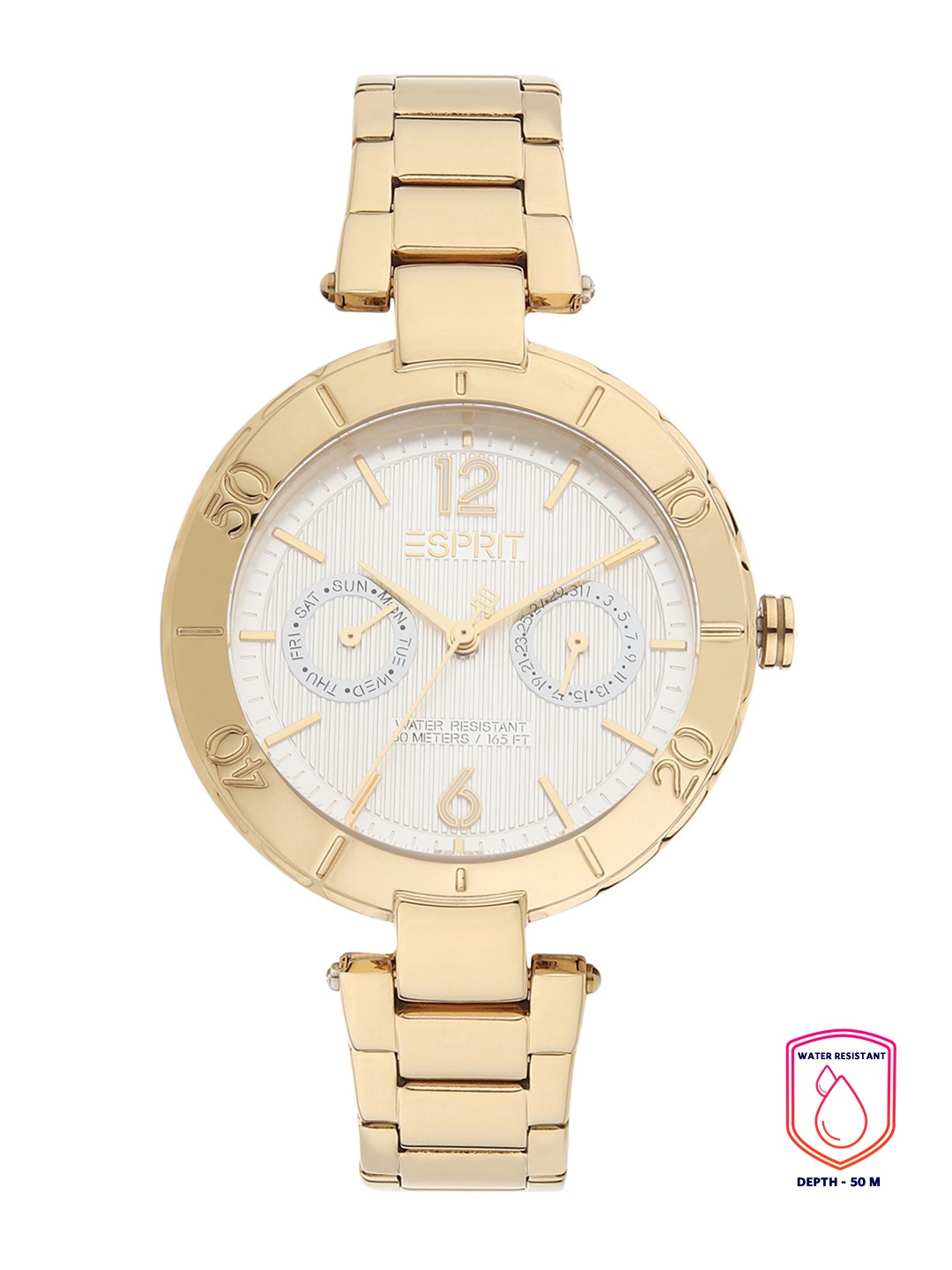

ESPRIT Woman Silver-Toned Patterned Dial & Gold Toned Bracelet Style Straps Watch