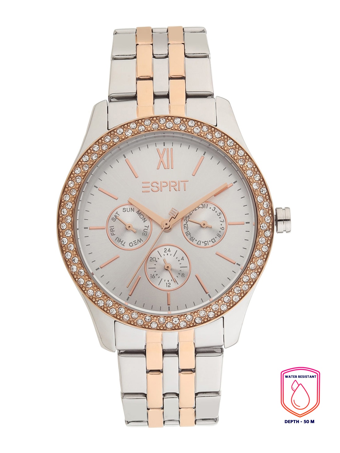 

ESPRIT Women Silver-Toned Embellished Dial & Rose Gold Toned Analogue Watch