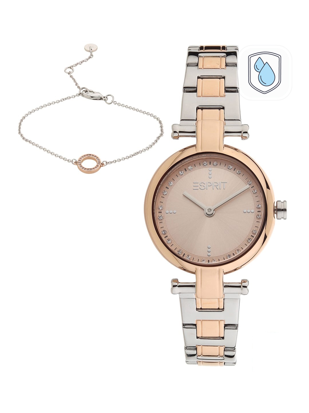 

ESPRIT Women Rose Gold-Toned Embellished Dial & Rose Gold Toned Stainless Steel Bracelet Style Straps Watch