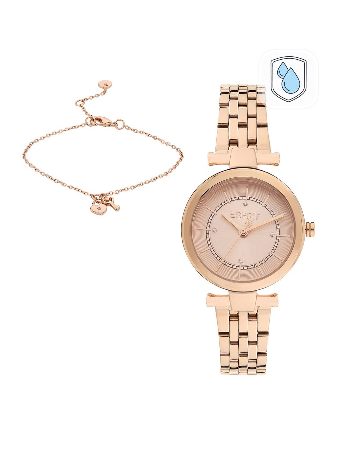

ESPRIT Women Rose Gold-Toned Dial & Rose Gold Toned Stainless Steel Bracelet Style Straps Analogue Watch