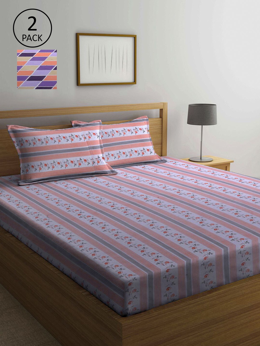 

KLOTTHE Multicoloured 210 TC 2 Queen Bedsheet with 4 Pillow Covers, Multi