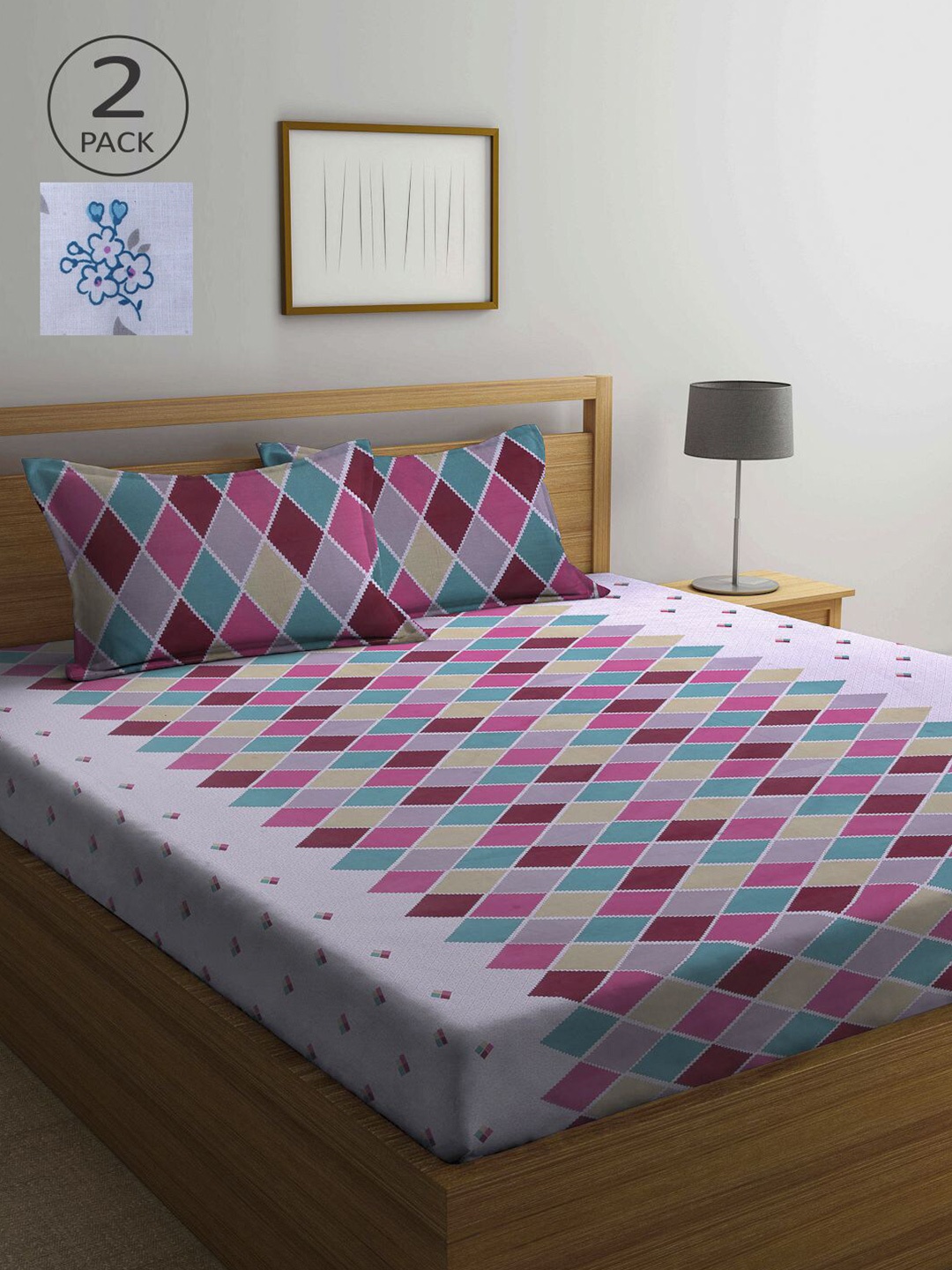 

KLOTTHE Multi Color Geometric Printed 210 TC 2 Double Bedsheets with 4 Pillow Covers