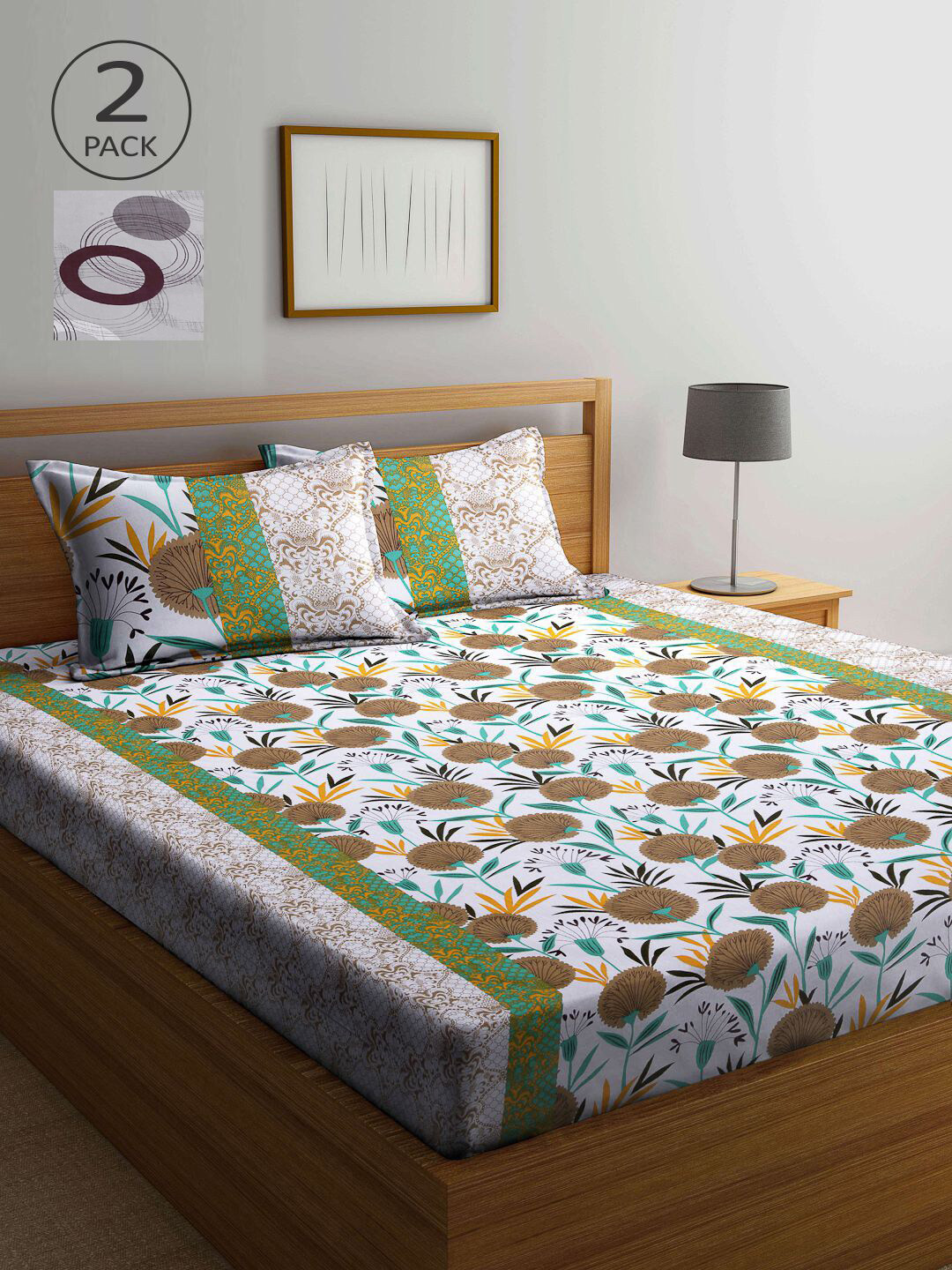 

KLOTTHE Grey & White Floral 210 TC 2 Queen Bedsheet with 4 Pillow Covers
