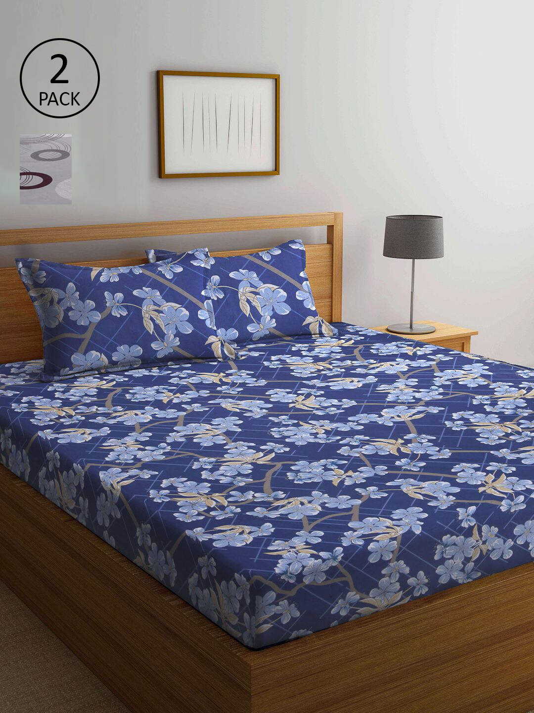 

KLOTTHE Blue & Grey Floral 210 TC 2 Queen Bedsheet with 4 Pillow Covers