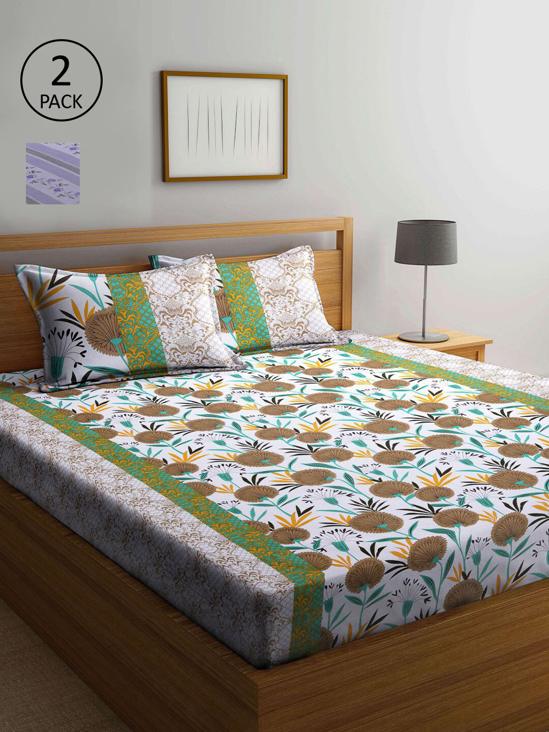 

KLOTTHE Blue & White Floral 210 TC 2 Queen Bedsheet with 4 Pillow Covers
