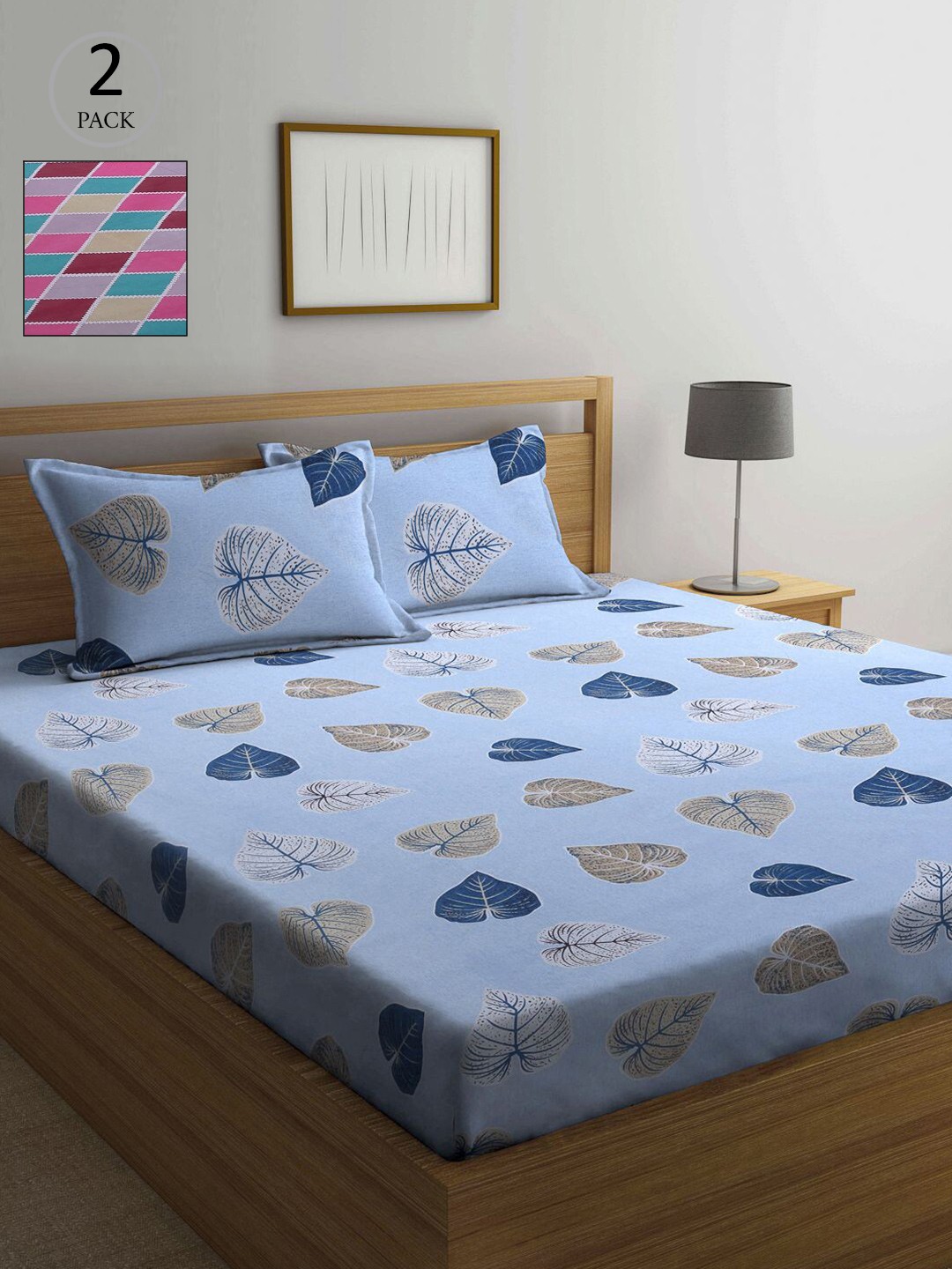 

KLOTTHE Pink & Blue Floral 210 TC 2 Queen Bedsheet with 4 Pillow Covers
