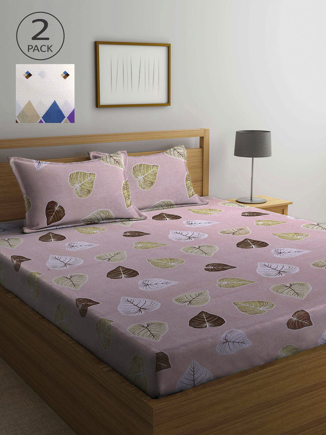 

KLOTTHE Pink & Brown Floral 210 TC 2 Queen Bedsheet with 4 Pillow Covers