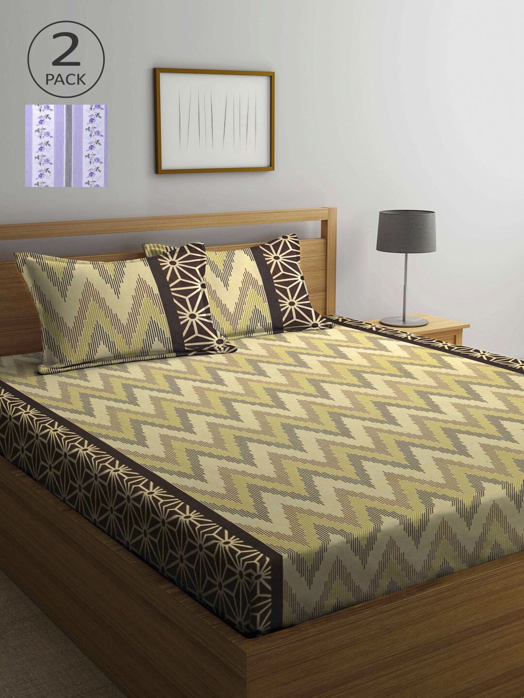 

KLOTTHE Multi Color Abstract Printed 210 TC 2 Double Bedsheets with 4 Pillow Covers