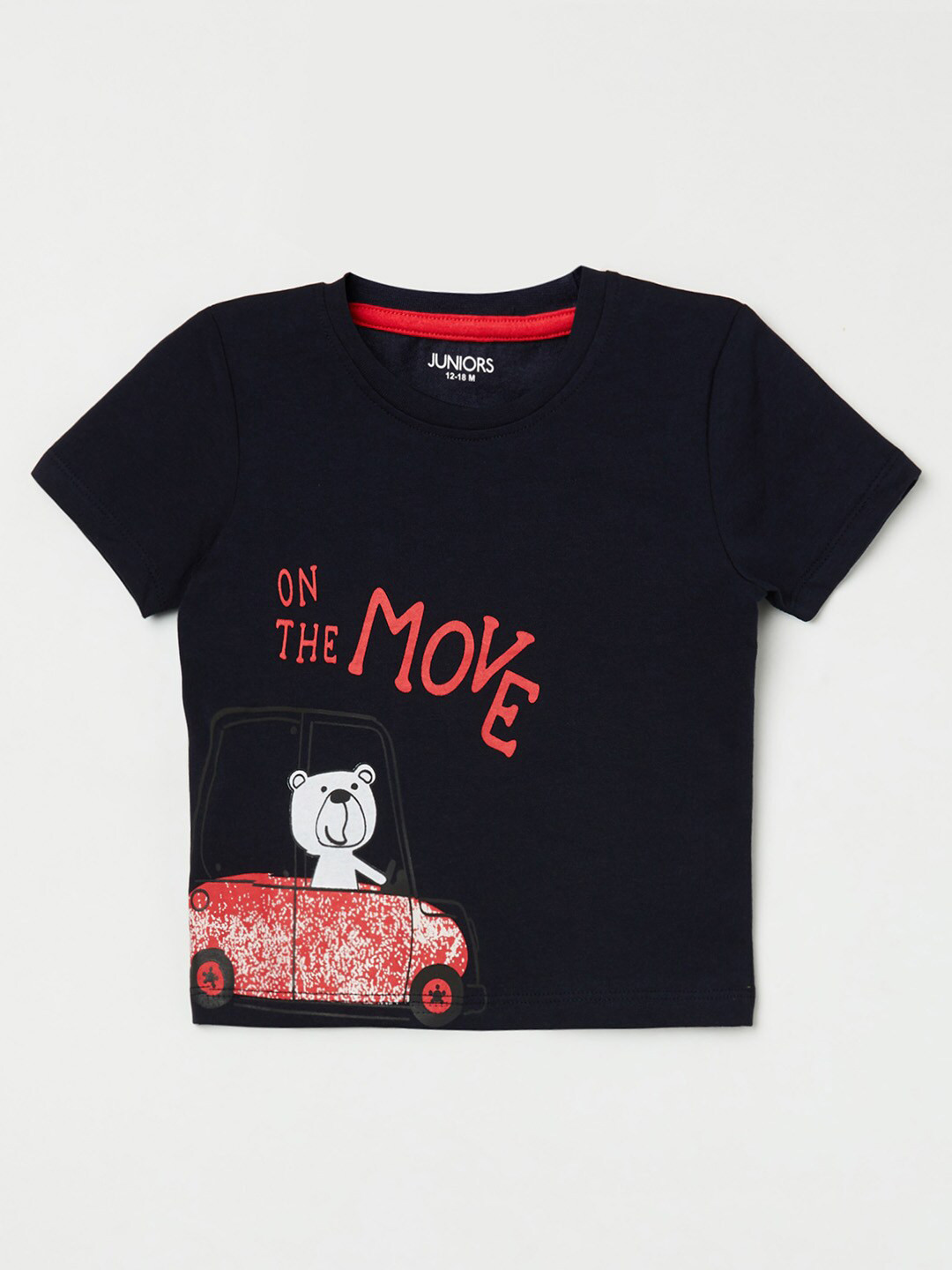 

Juniors by Lifestyle Boys Navy Blue & Red Printed Cotton T-shirt