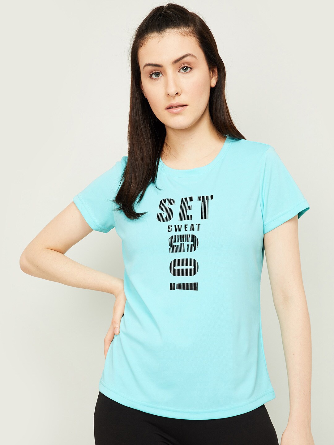

Kappa Women Blue Typography Printed Training or Gym T-shirt