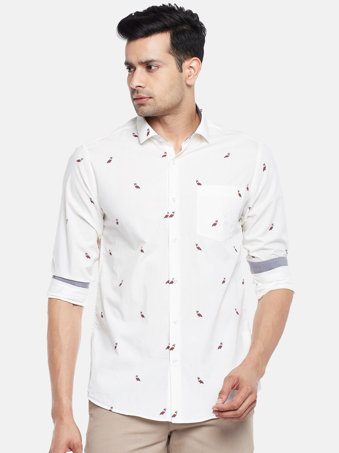 

BYFORD by Pantaloons Men White & Red Slim Fit Printed Pure Cotton Casual Shirt