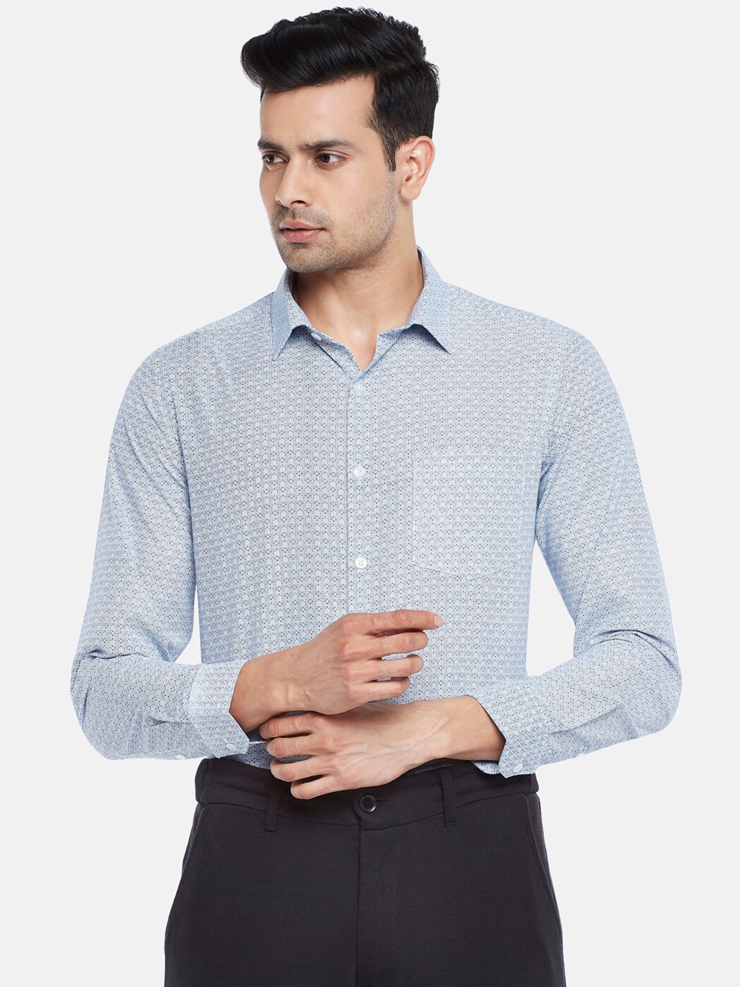 

BYFORD by Pantaloons Men Grey Slim Fit Printed Formal Shirt, Blue