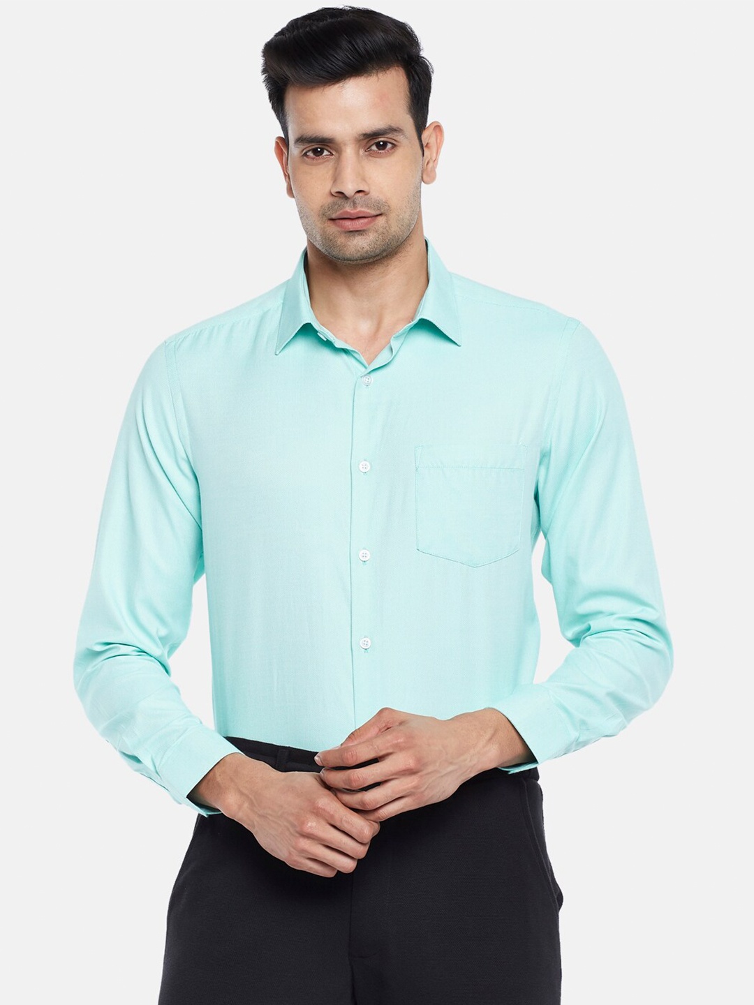 

BYFORD by Pantaloons Men Sea Green Slim Fit Casual Shirt