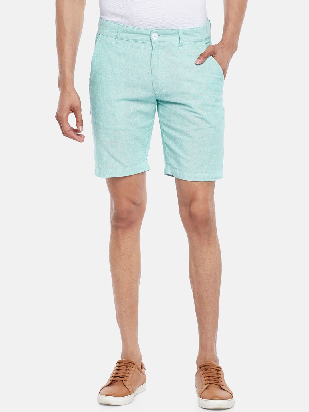 

BYFORD by Pantaloons Men Turquoise Blue Slim Fit Low-Rise Chino Shorts