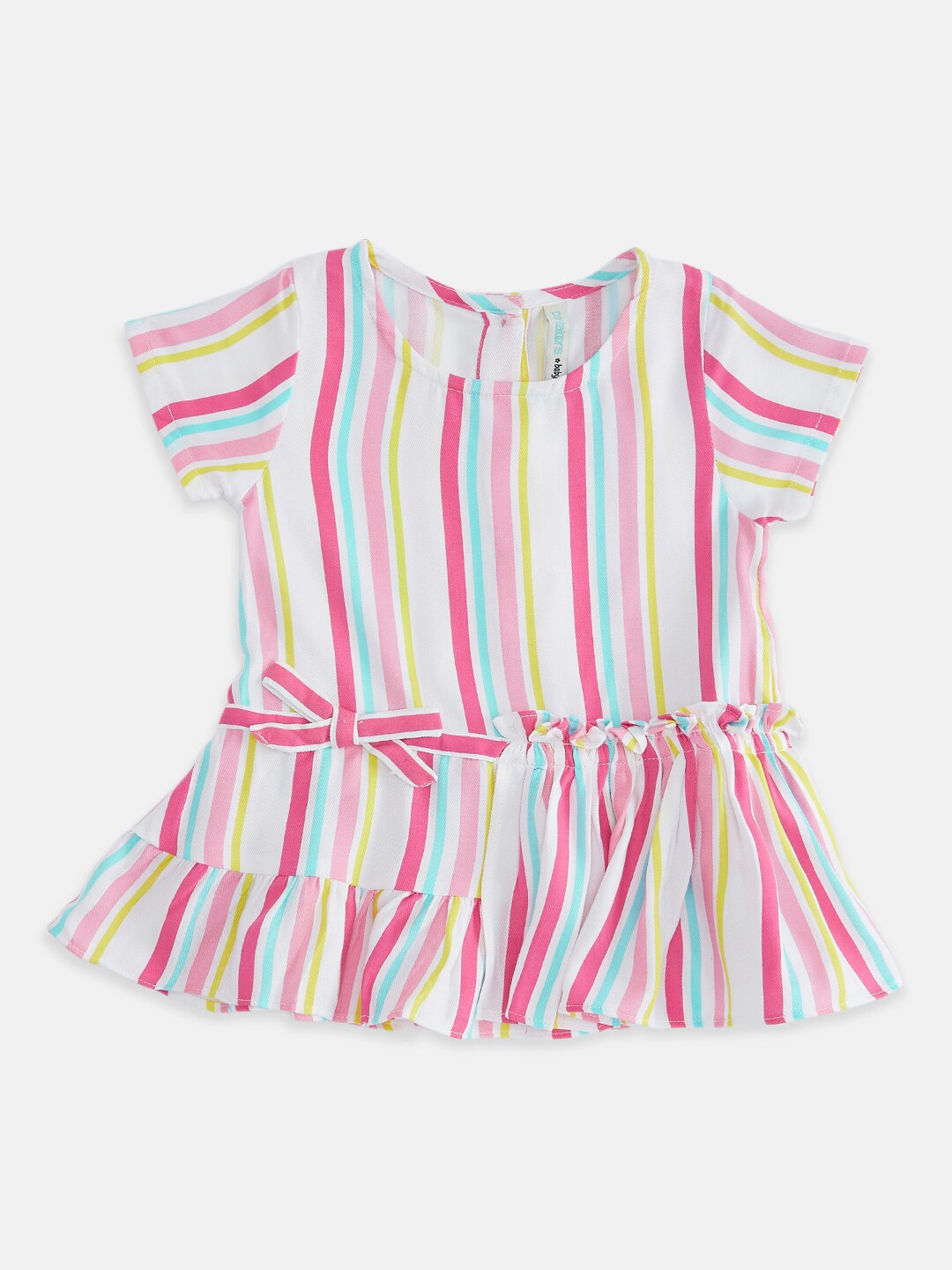 

Pantaloons Baby Girls Multicoloured Striped Pure Cotton Peplum Top, Multi