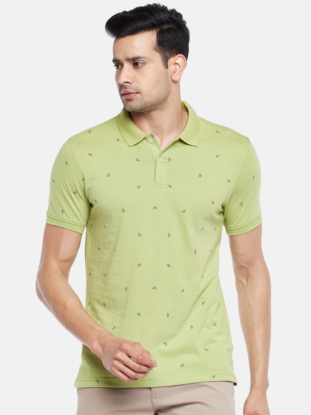 

BYFORD by Pantaloons Men Lime Green Printed Polo Collar T-Shirt