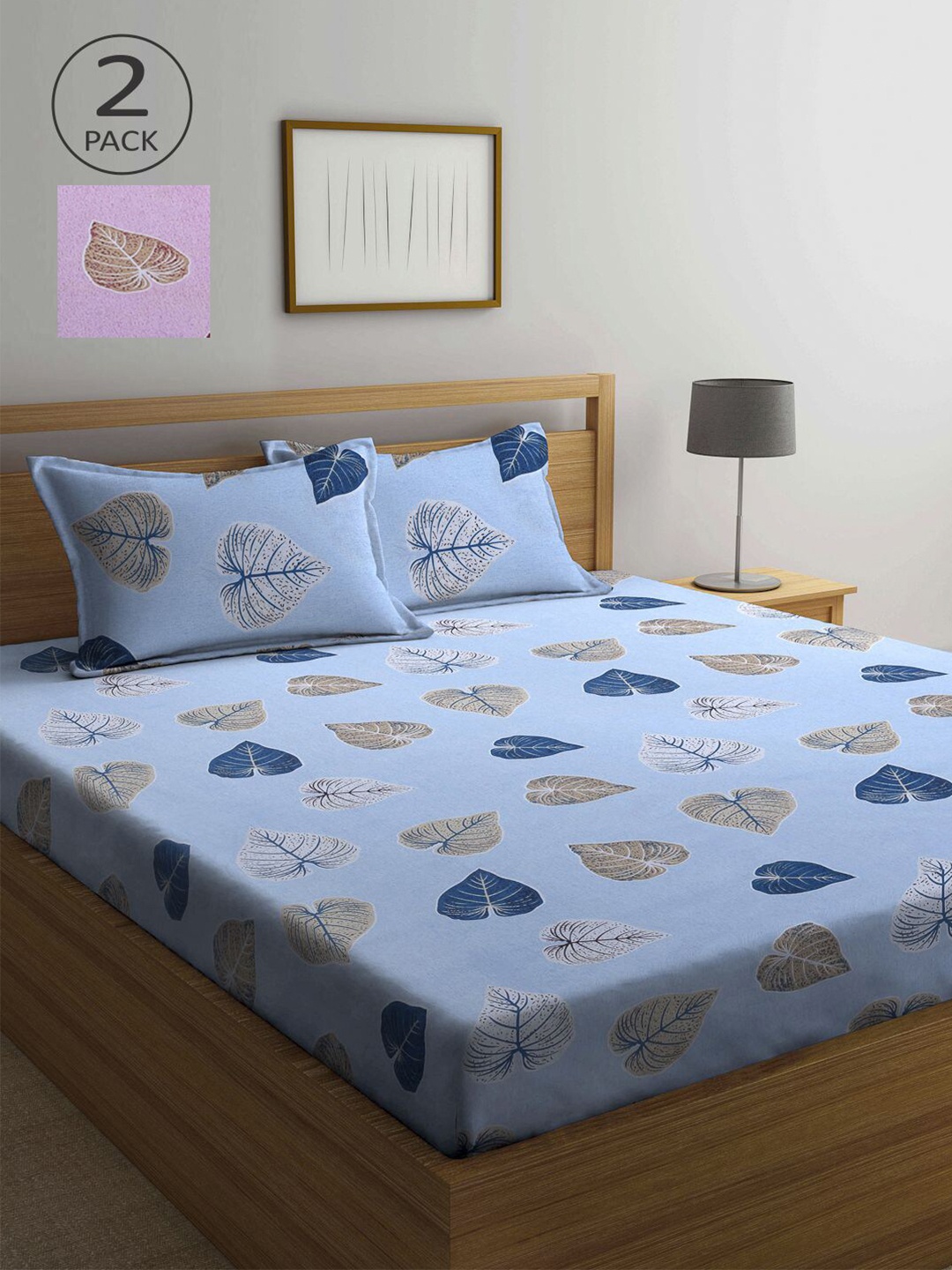 

KLOTTHE Pink & Blue Floral 210 TC 2 Queen Bedsheet with 4 Pillow Covers