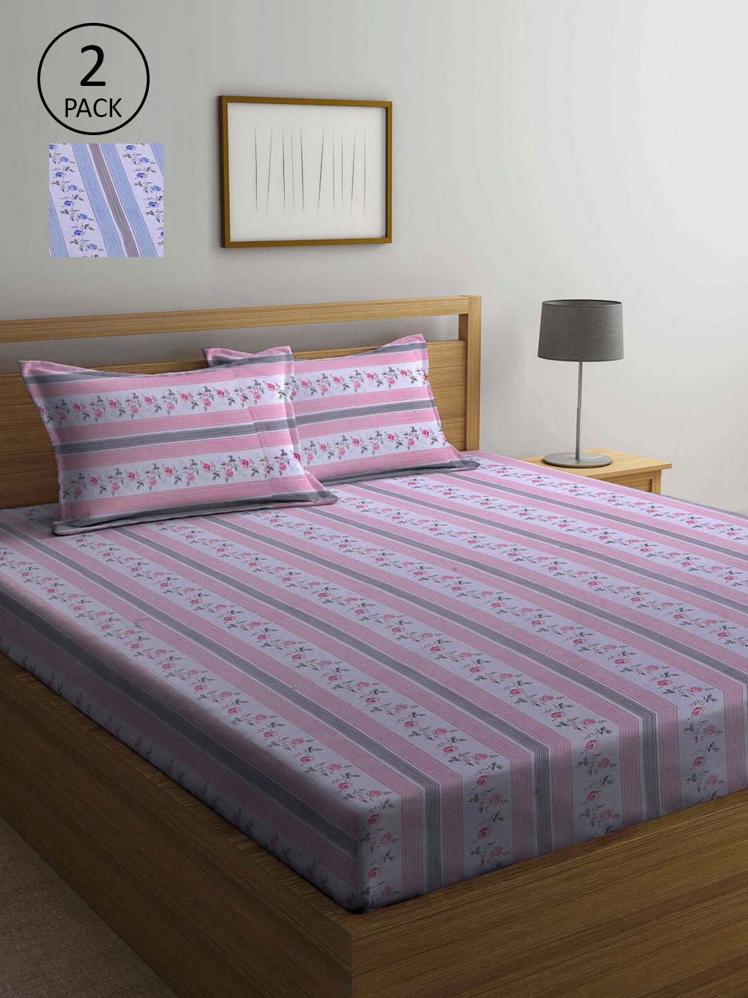 

KLOTTHE White & Pink Floral 210 TC 2 Queen Bedsheet with 4 Pillow Covers