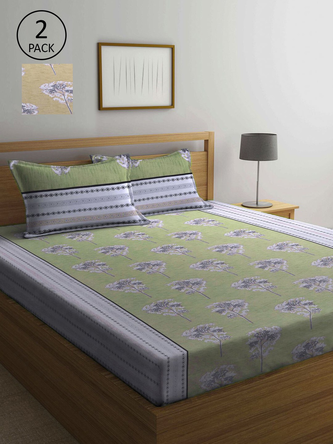 

KLOTTHE Set Of 2 210 TC Pure Cotton Queen Bedsheet Sets, Green