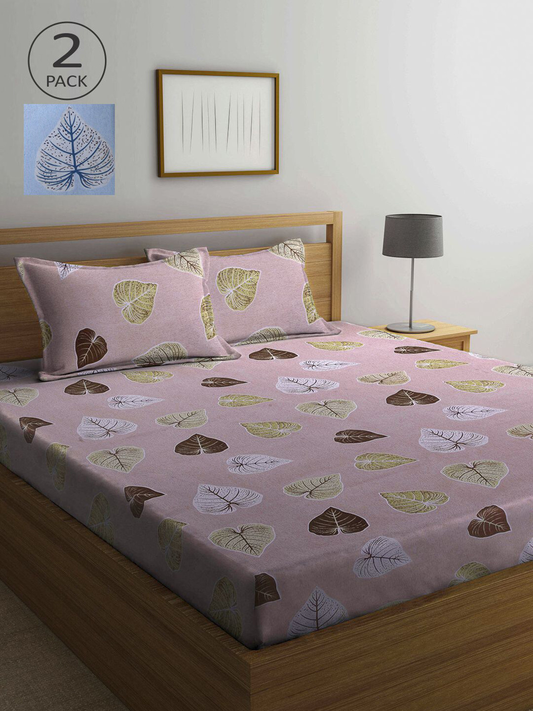 

KLOTTHE Pink & Blue Floral 210 TC 2 Cotton Queen Bedsheet with 4 Pillow Covers
